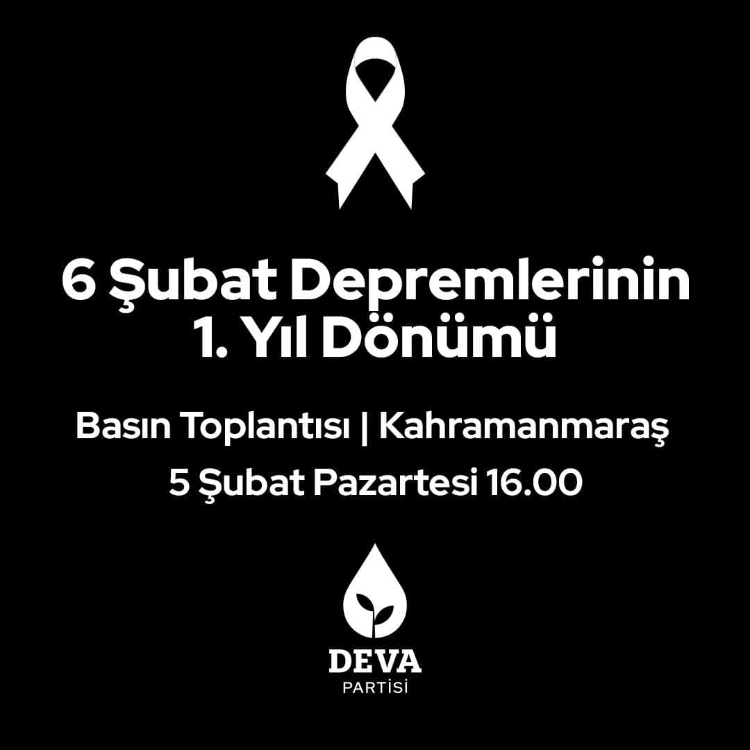 Deva Partisi, 6 Şubat Depremleri'nin Yıl Dönümünde Anma Etkinlikleri Düzenliyor