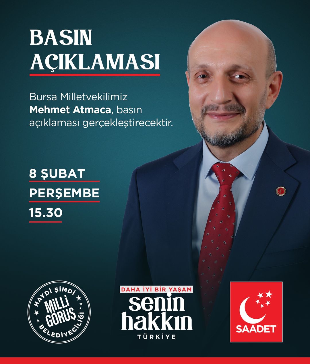 Bursa Milletvekili Mehmet Atmaca, Kamuoyuna Önemli Konular Hakkında Basın Açıklaması Yapacak