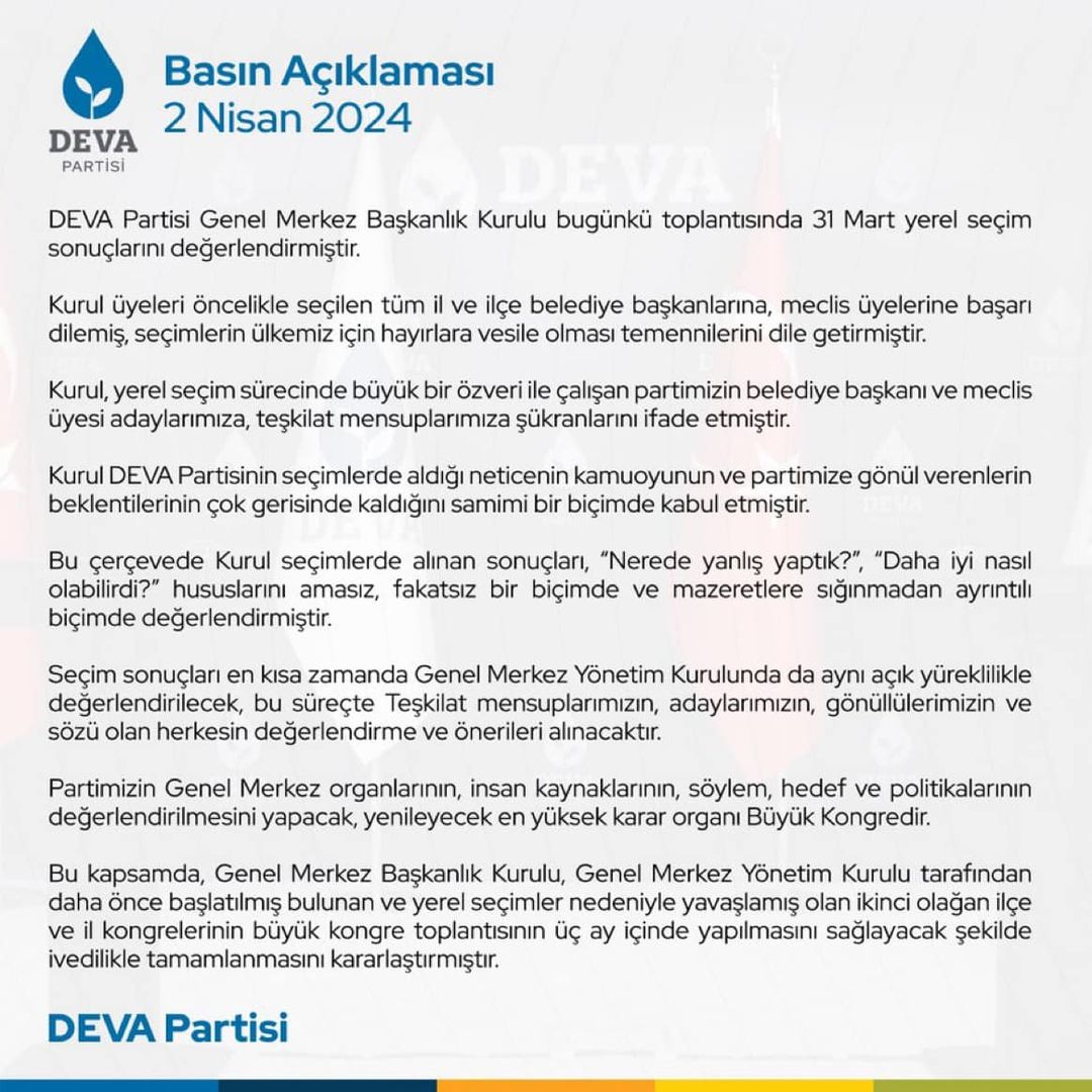 DEVA Partisi, Seçim Sonuçlarını Değerlendirdi Ve İleriye Dönük Stratejiler Oluşturdu