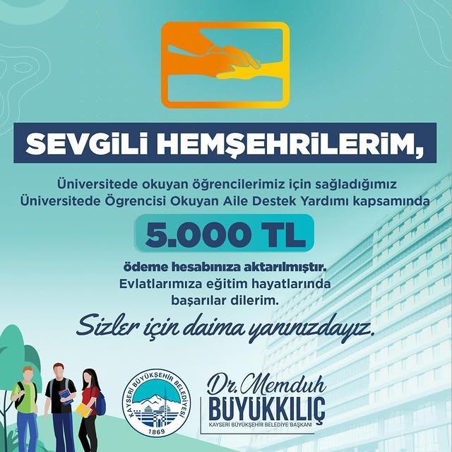 Kayseri Büyükşehir Belediyesi Gençlere Yardım Sağlıyor